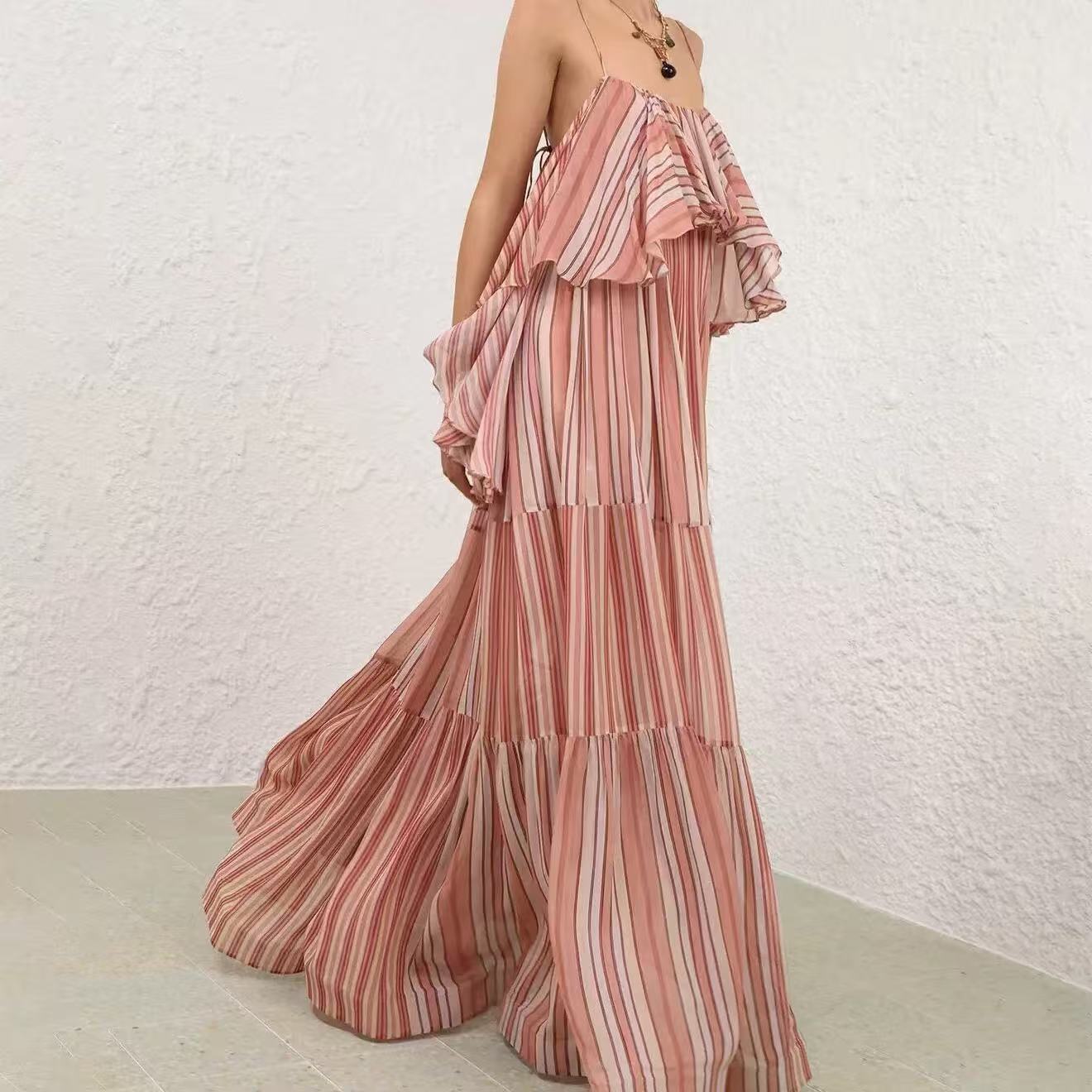 Color-block Striped Ruffled Dress