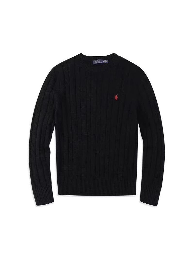 Crew neck embroidered cotton sweater