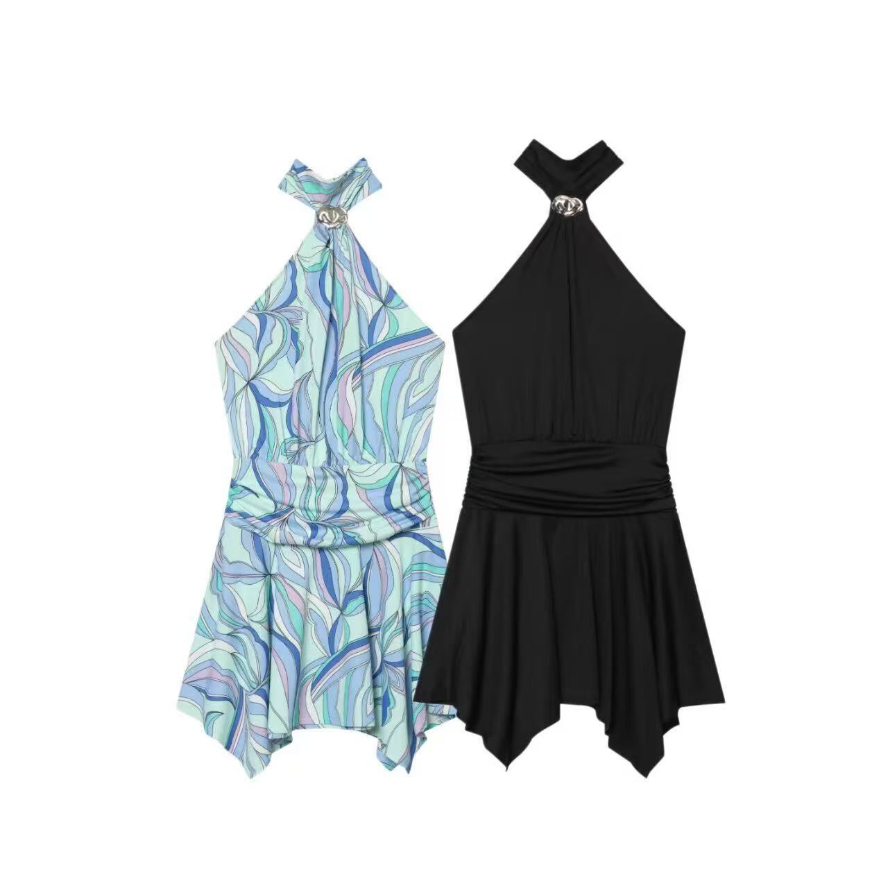 Flared-skirt halterneck dress