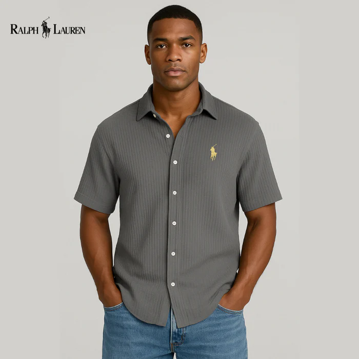 Men's Casual Loose And Comfortable Textured Short-sleeved Shirt