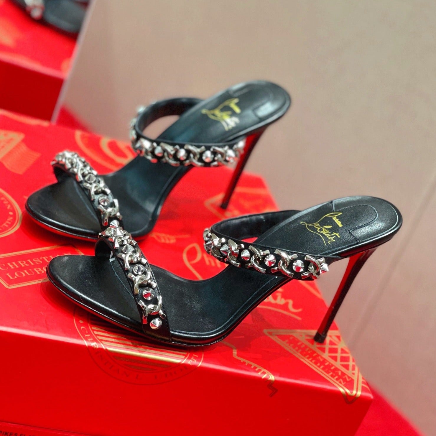 CL* 24 new chain high-heeled slippers 1:1 VIP