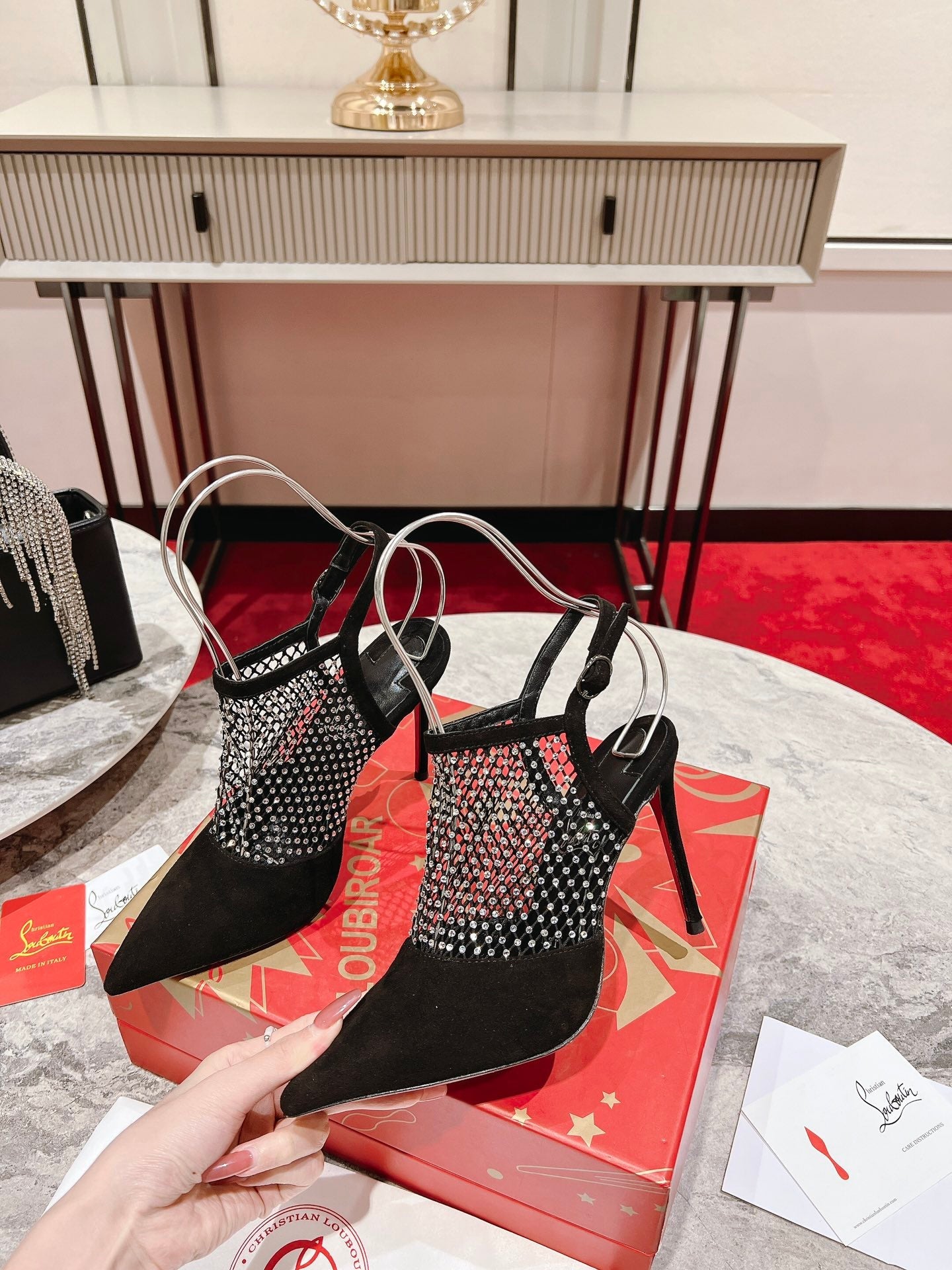 CL* 24 new fishnet rhinestone high heels 1:1VIP