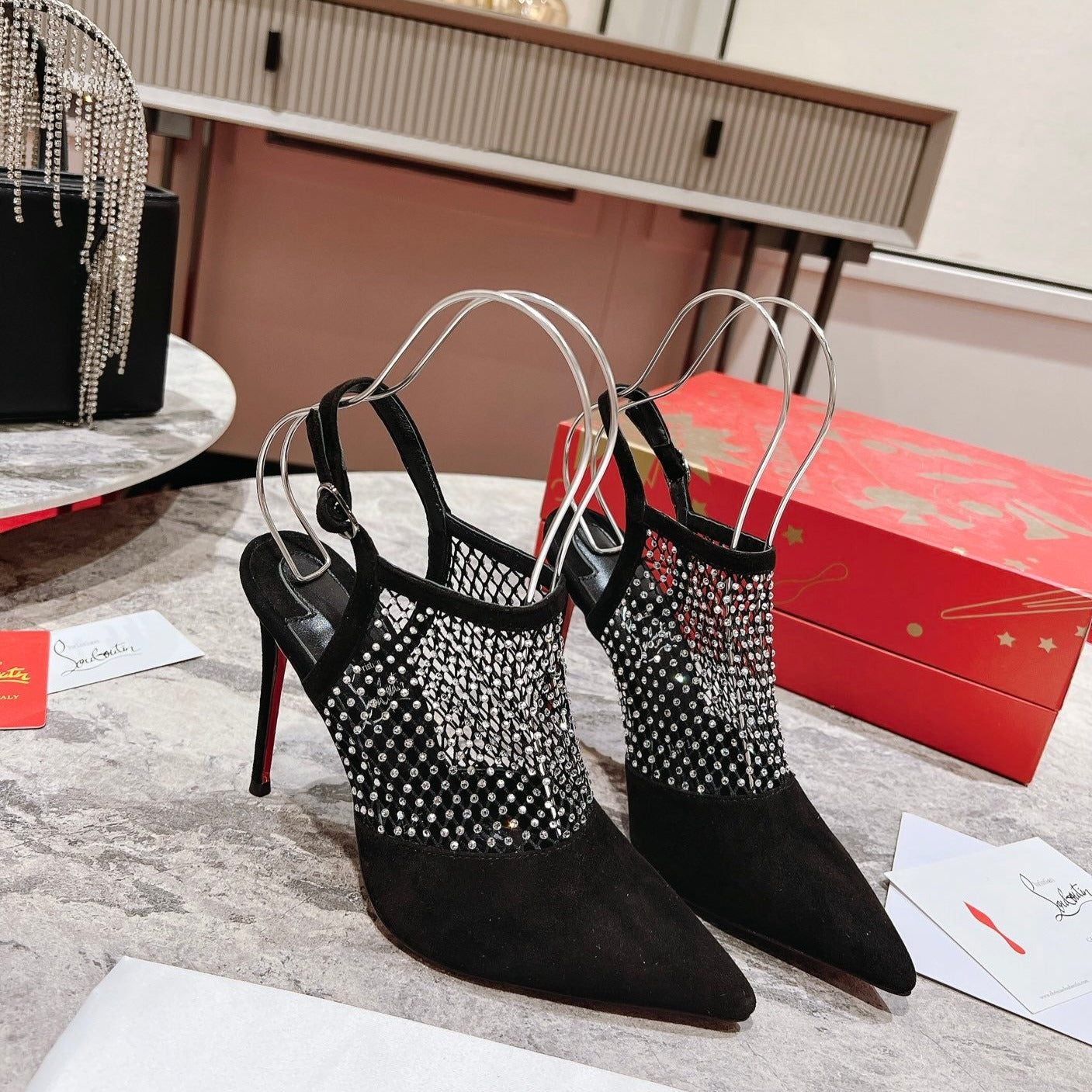 CL* 24 new fishnet rhinestone high heels 1:1VIP