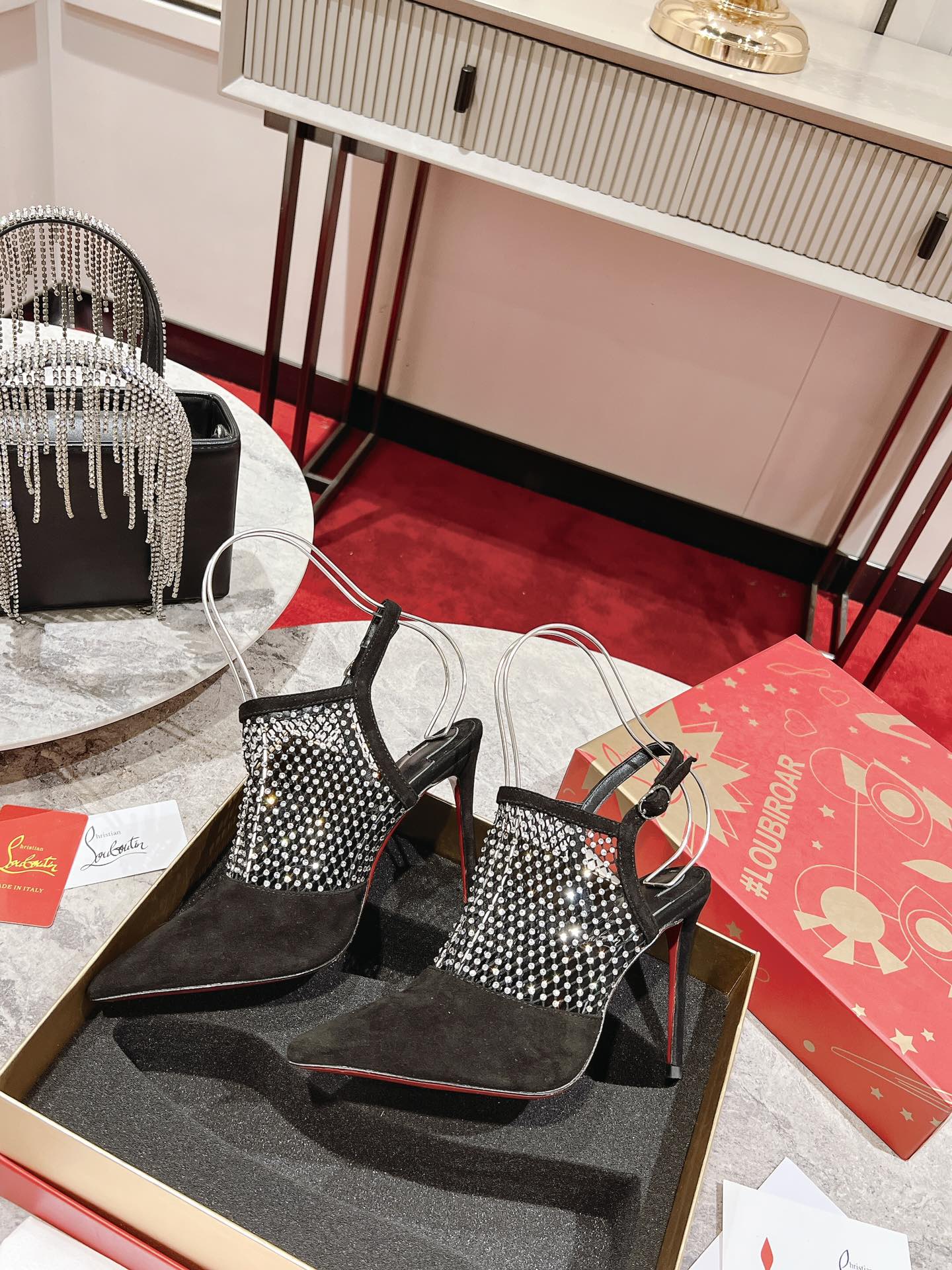 CL* 24 new fishnet rhinestone high heels 1:1VIP