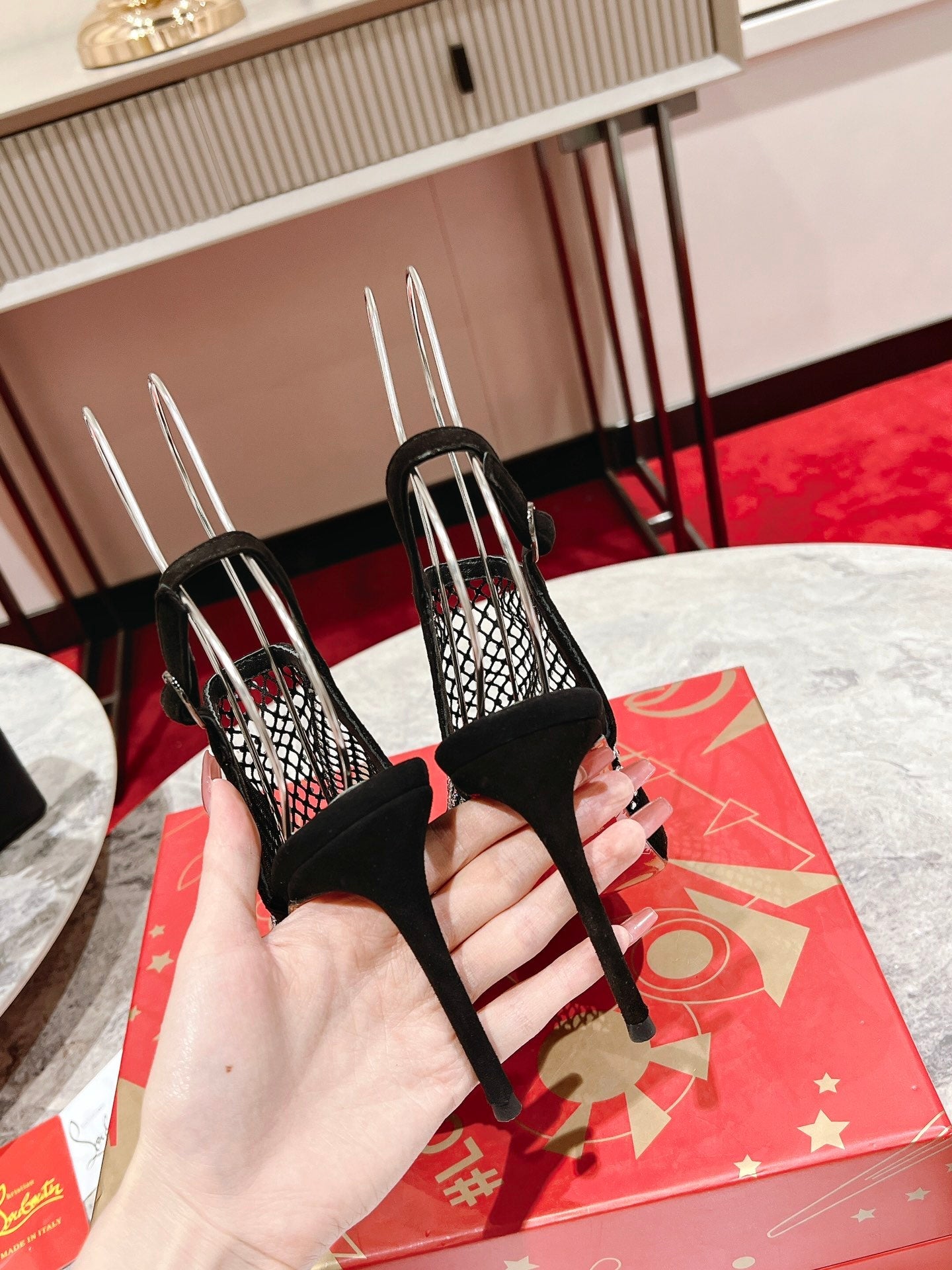 CL* 24 new fishnet rhinestone high heels 1:1VIP