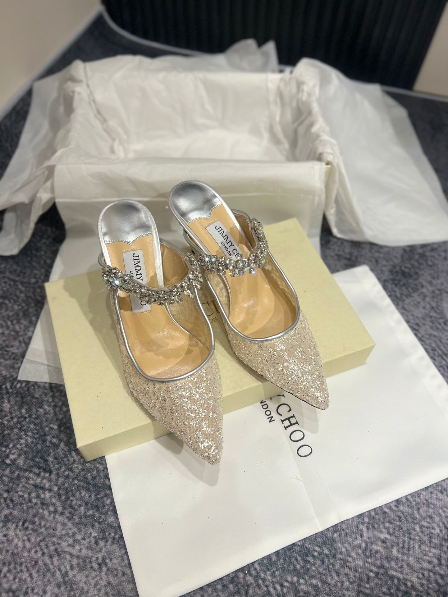 JIM* CHO* mesh high heels