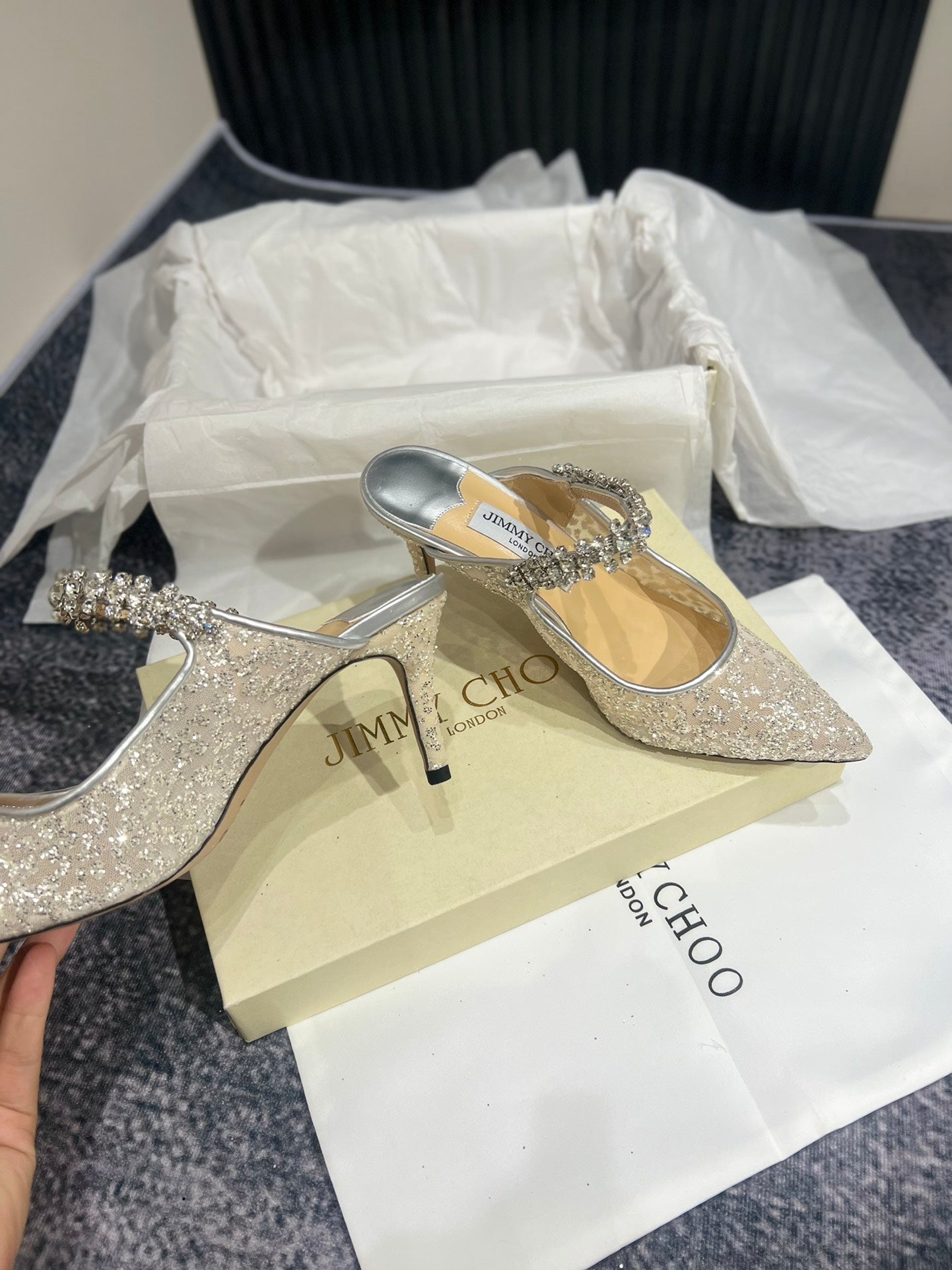 JIM* CHO* mesh high heels