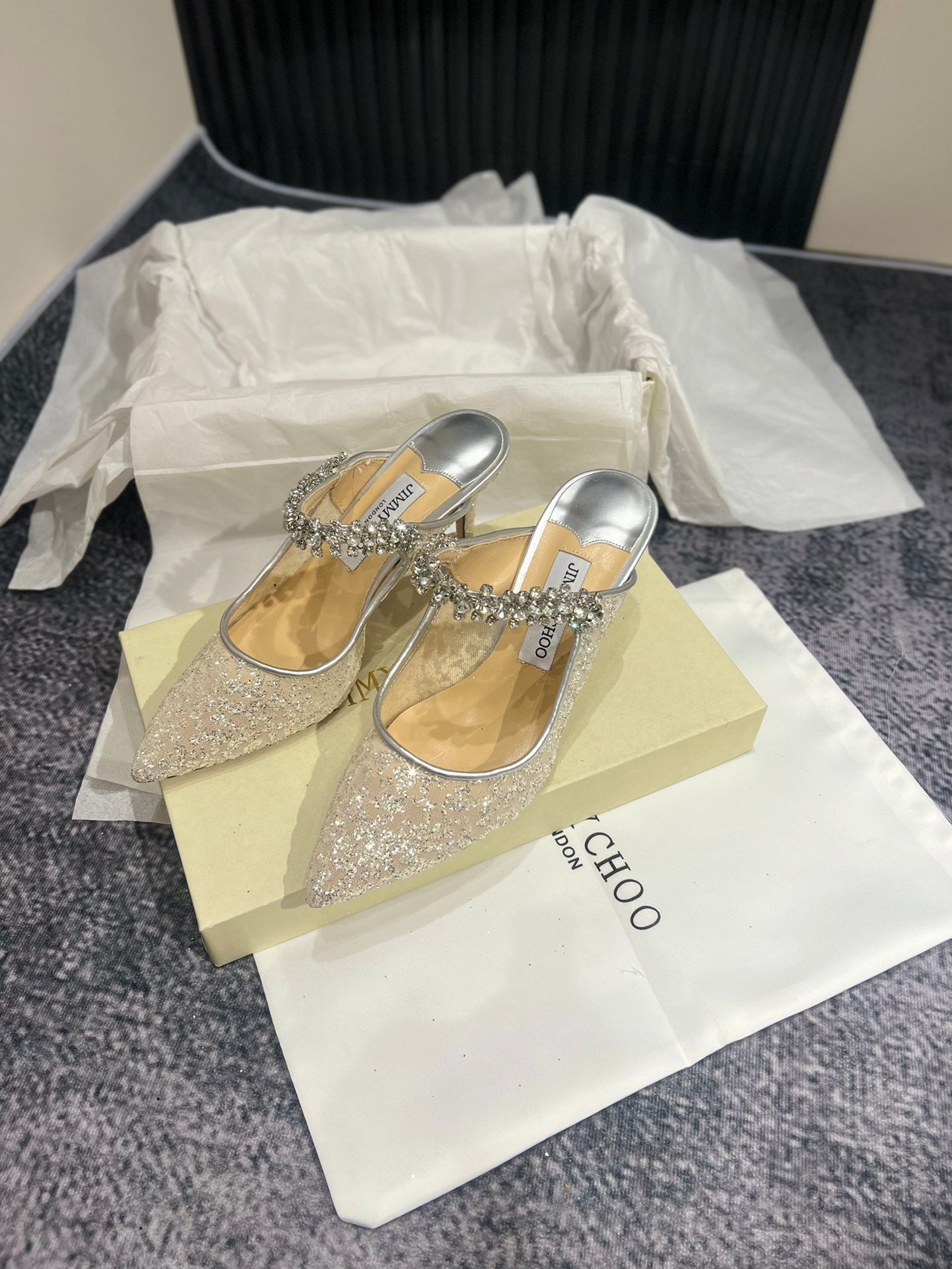 JIM* CHO* mesh high heels