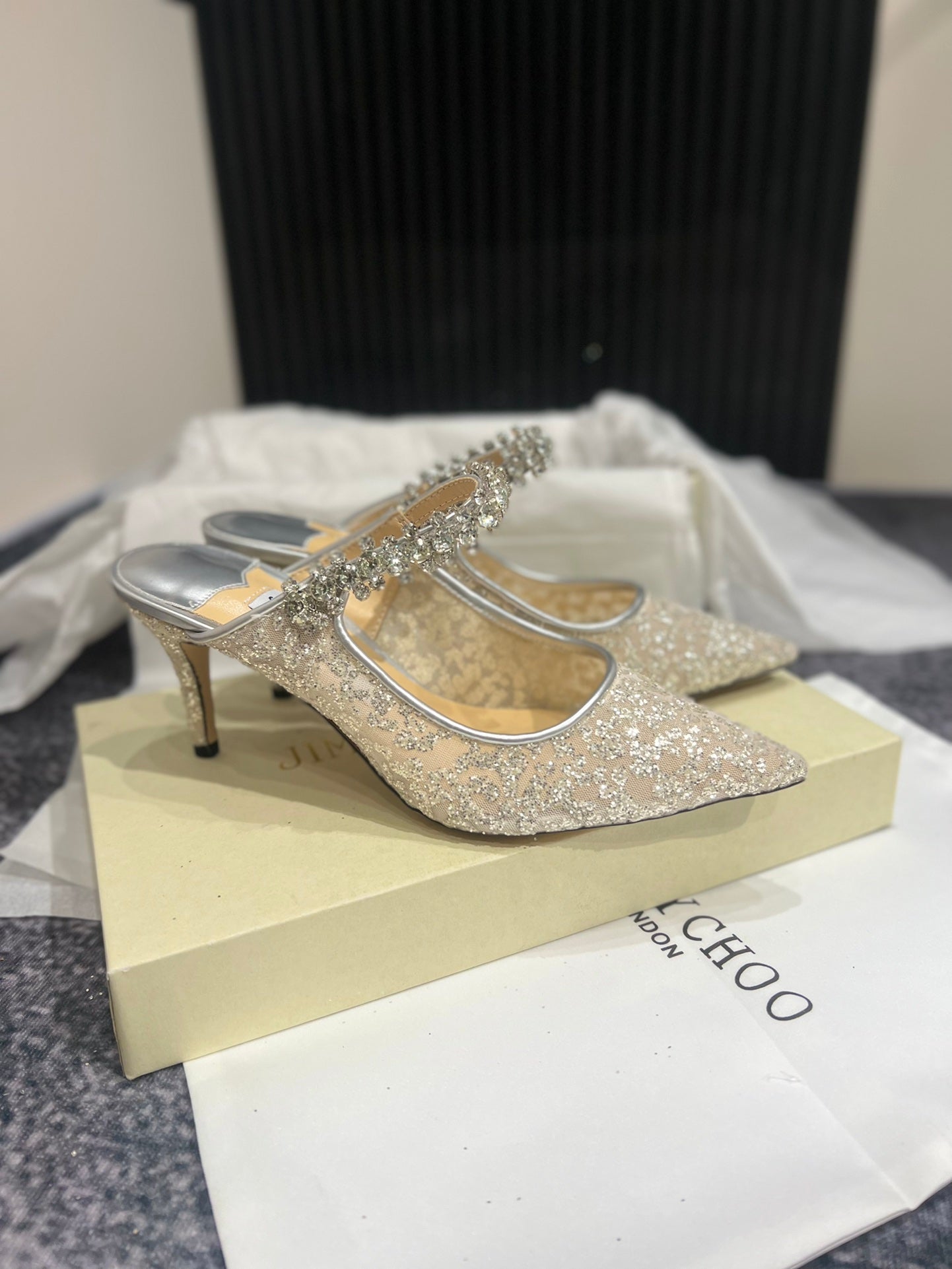 JIM* CHO* mesh high heels