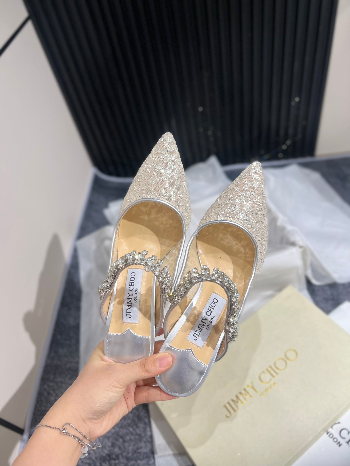 JIM* CHO* mesh high heels