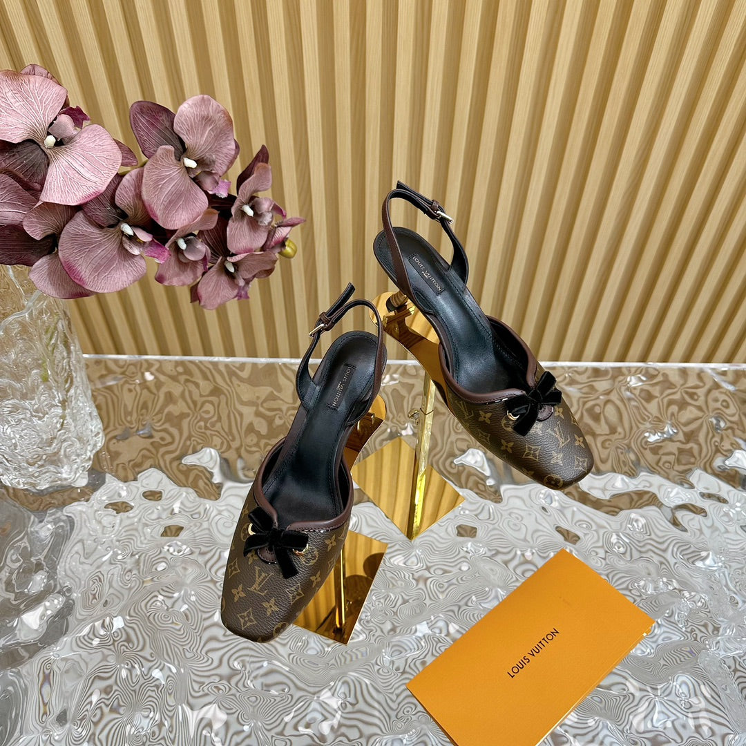 LOU* 24 new second-hand VINTAGE velvet bow cat heel sandals 1:1VIP