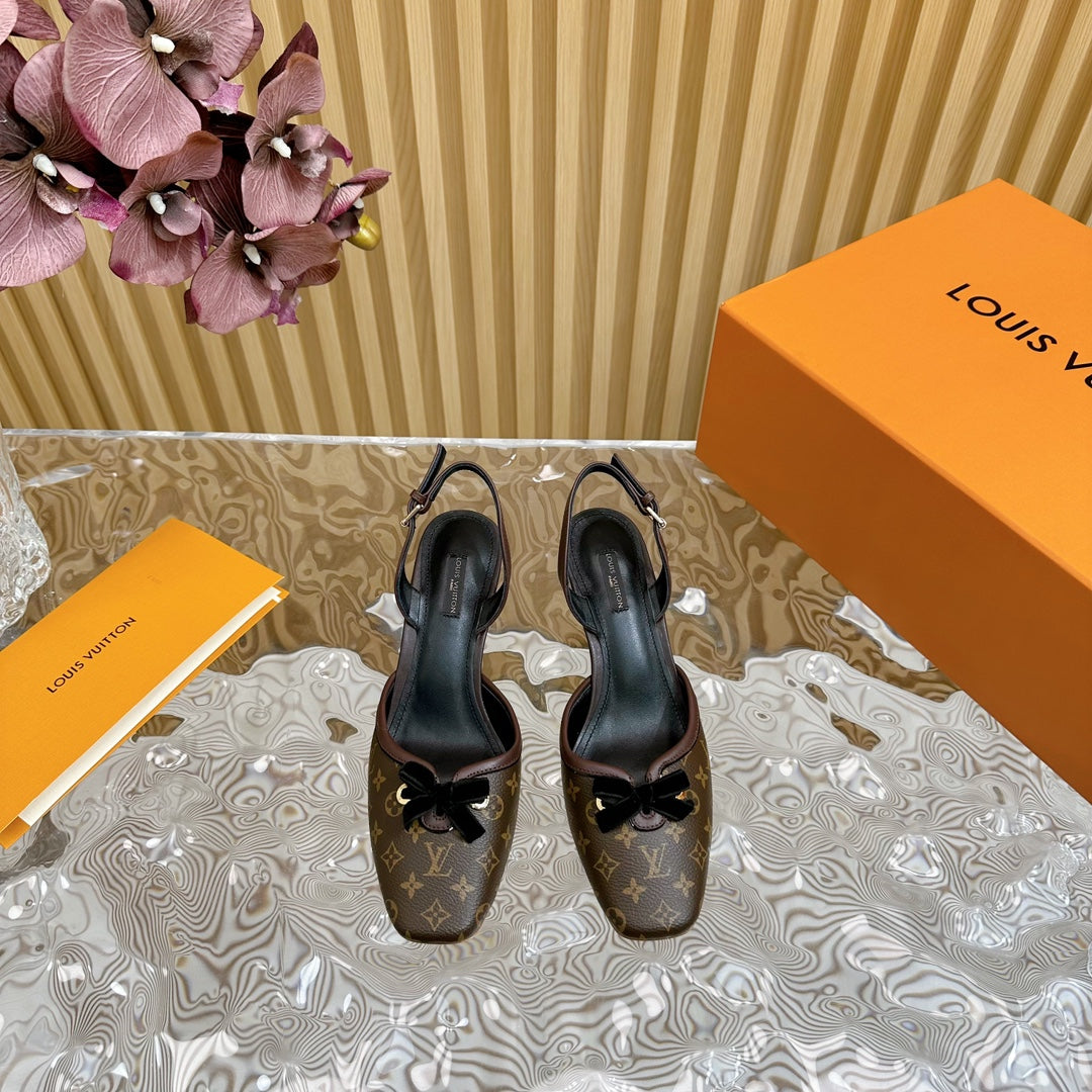 LOU* 24 new second-hand VINTAGE velvet bow cat heel sandals 1:1VIP