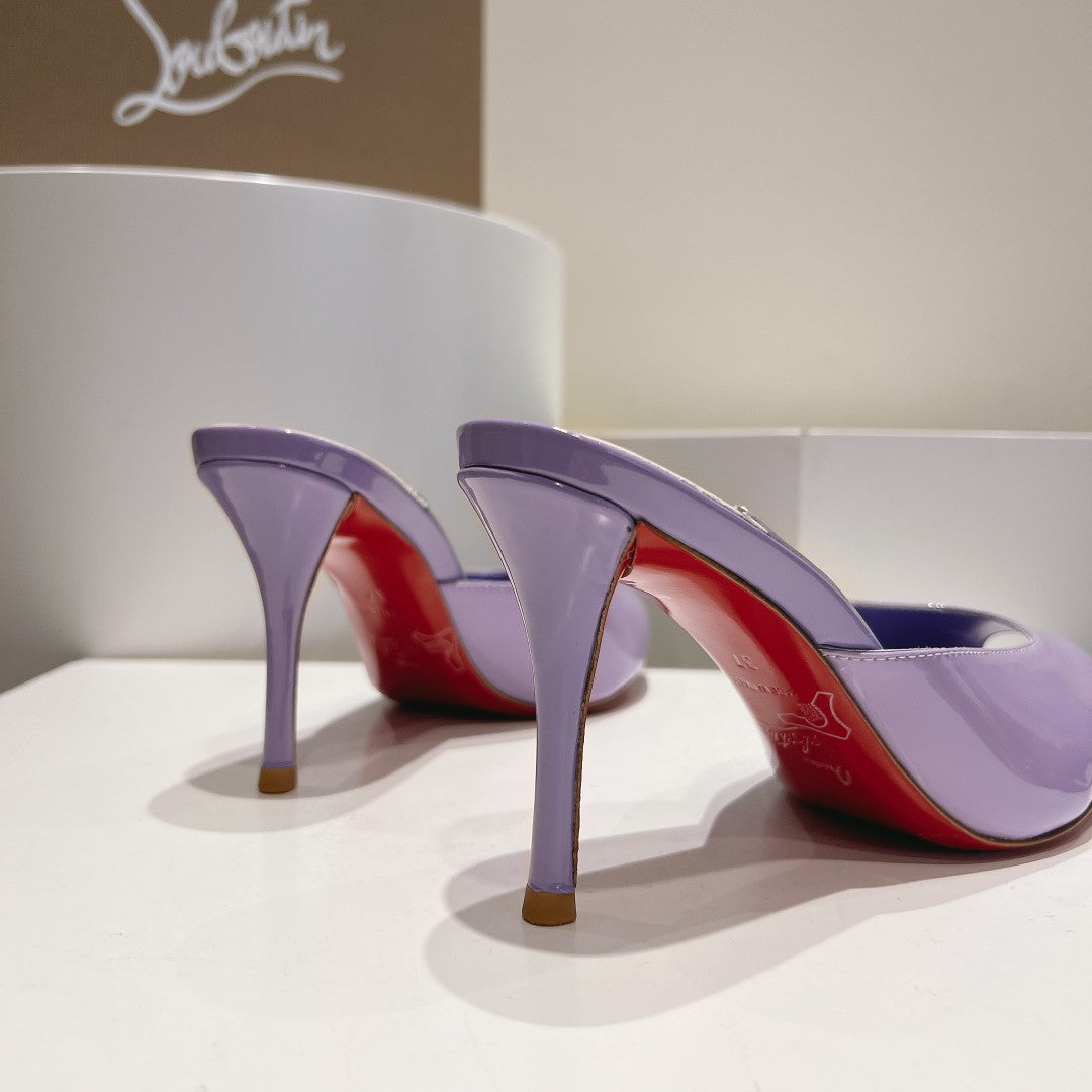 CHRIS* LOUB* 24SS Patent Leather Peep Toe High Heel Slippers 1:1 VIP