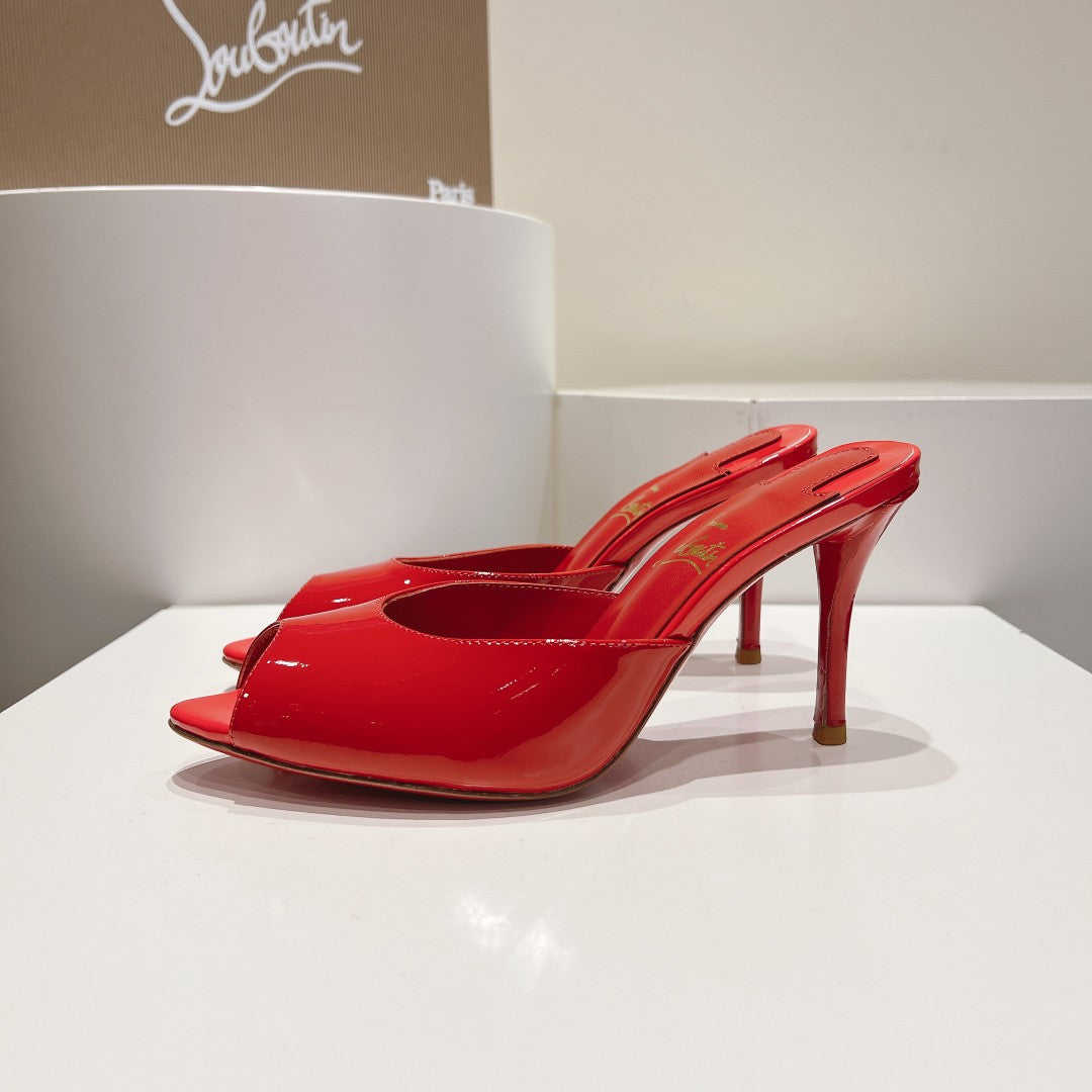 CHRIS* LOUB* 24SS Patent Leather Peep Toe High Heel Slippers 1:1 VIP