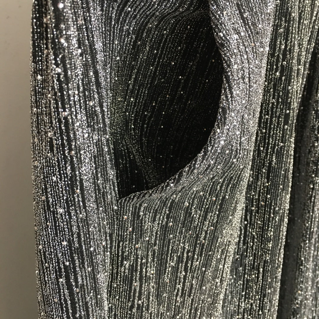 AW shiny silk hot diamond zipper jacket + wide-leg pants