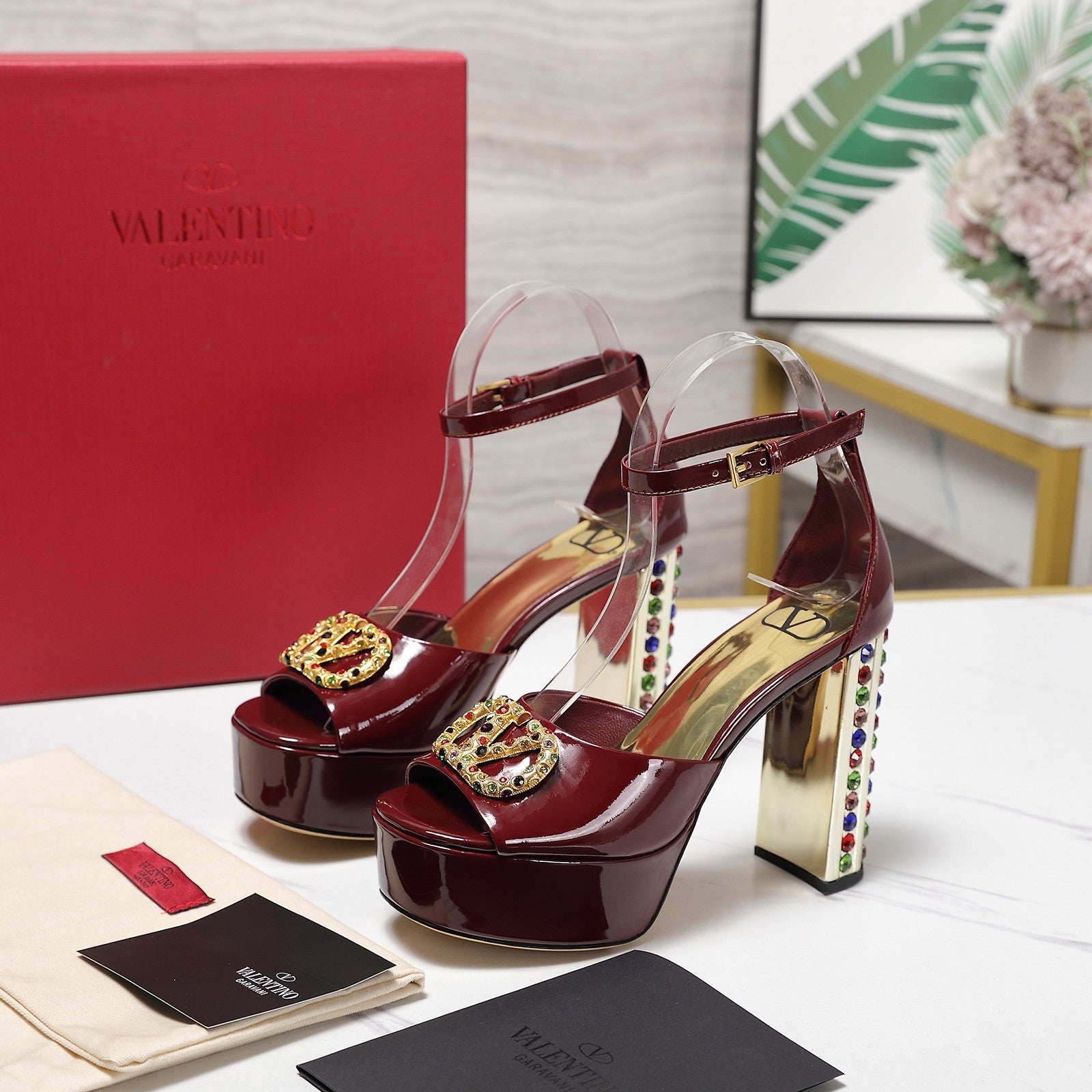 Valentin* 25SS diamond buckle metal LOGO high heels