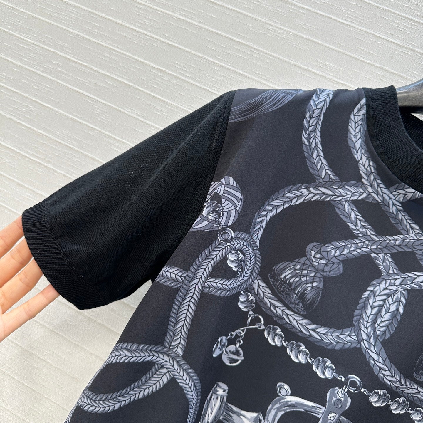 Hermès 2026 New Collection Saddle Print Patchwork Knit Top