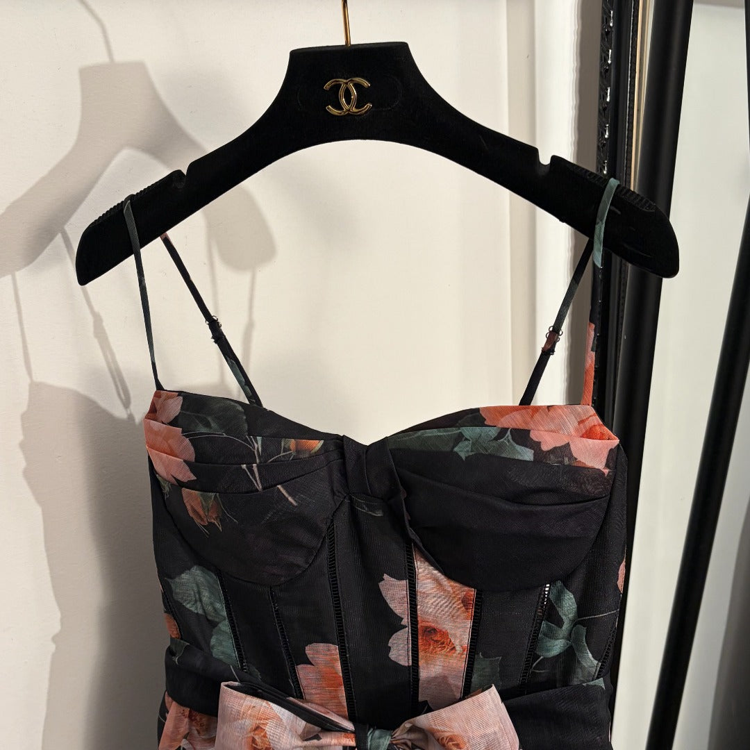 2026SS Floral Print, Tie-Waist, Strapless Cami Dress
