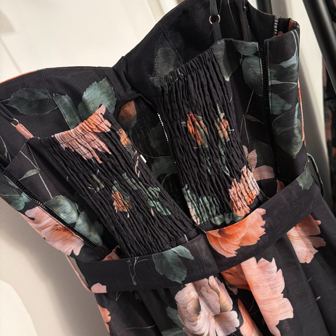 2026SS Floral Print, Tie-Waist, Strapless Cami Dress