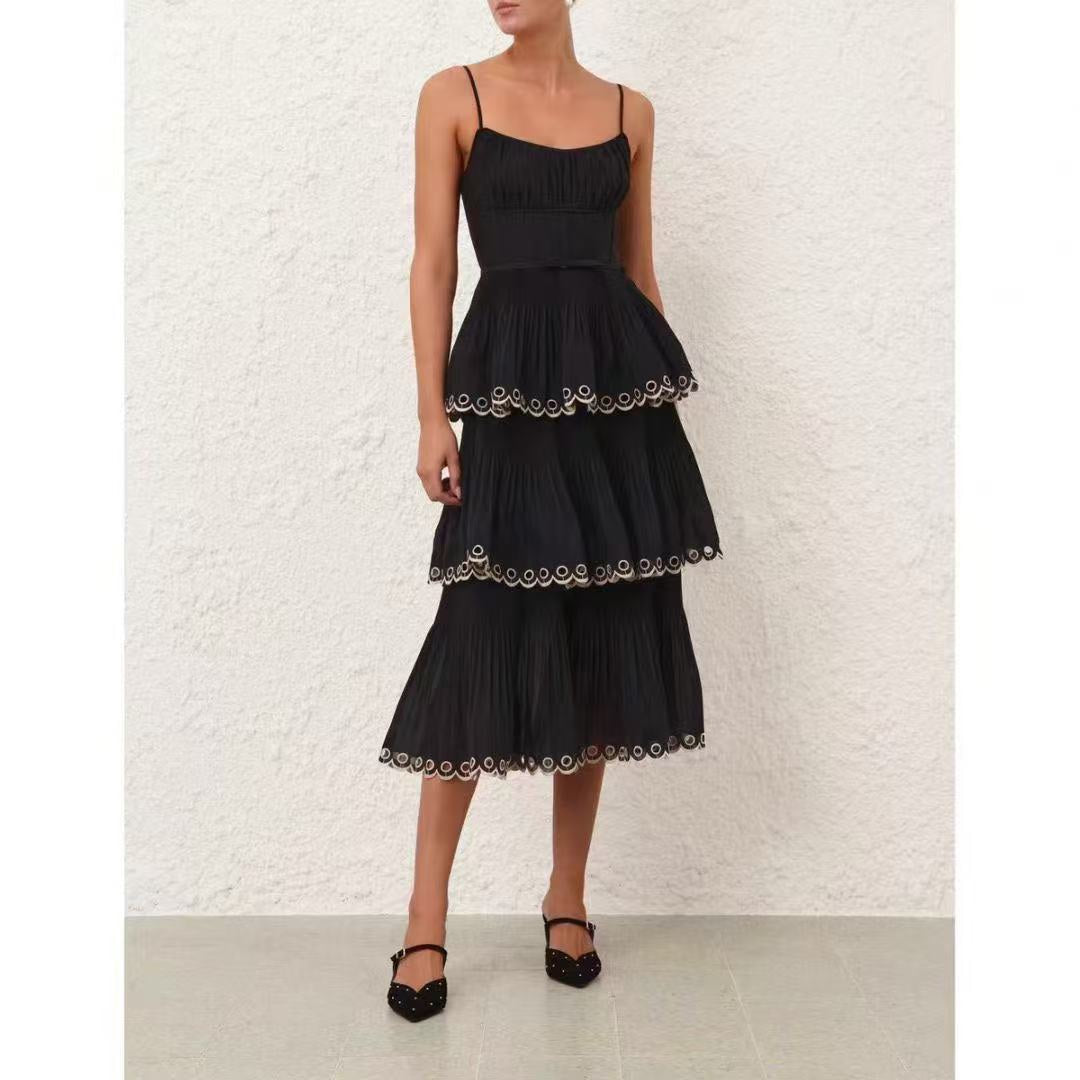 Cutout Ruffled-Hem Spaghetti Strap Dress