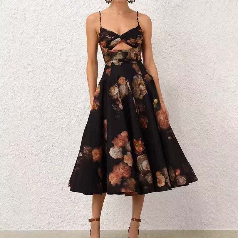 Floral-Print Cami Dress with Bow-Tie Waist