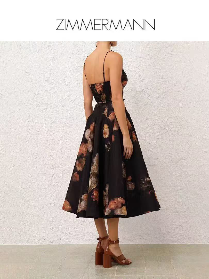 Floral-Print Cami Dress with Bow-Tie Waist