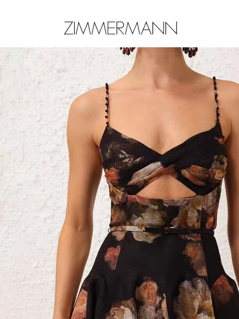 Floral-Print Cami Dress with Bow-Tie Waist
