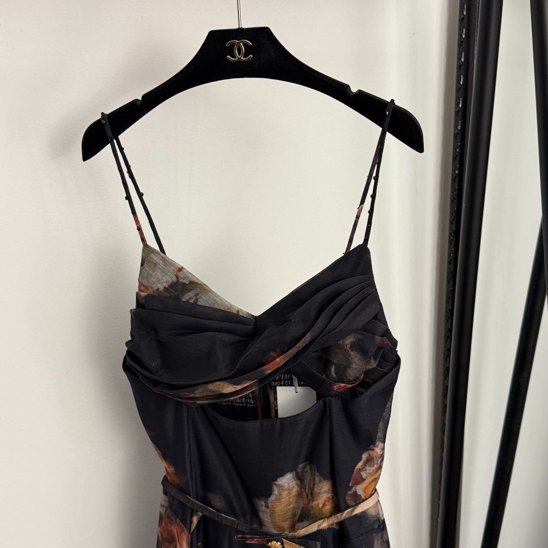 Floral-Print Cami Dress with Bow-Tie Waist