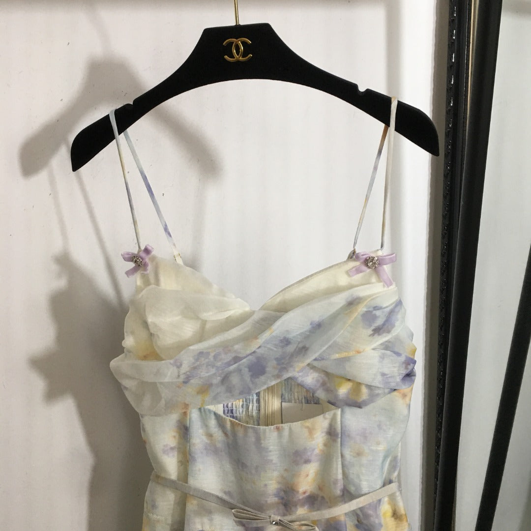 Floral-Print Lightweight Spaghetti-Strap Dress