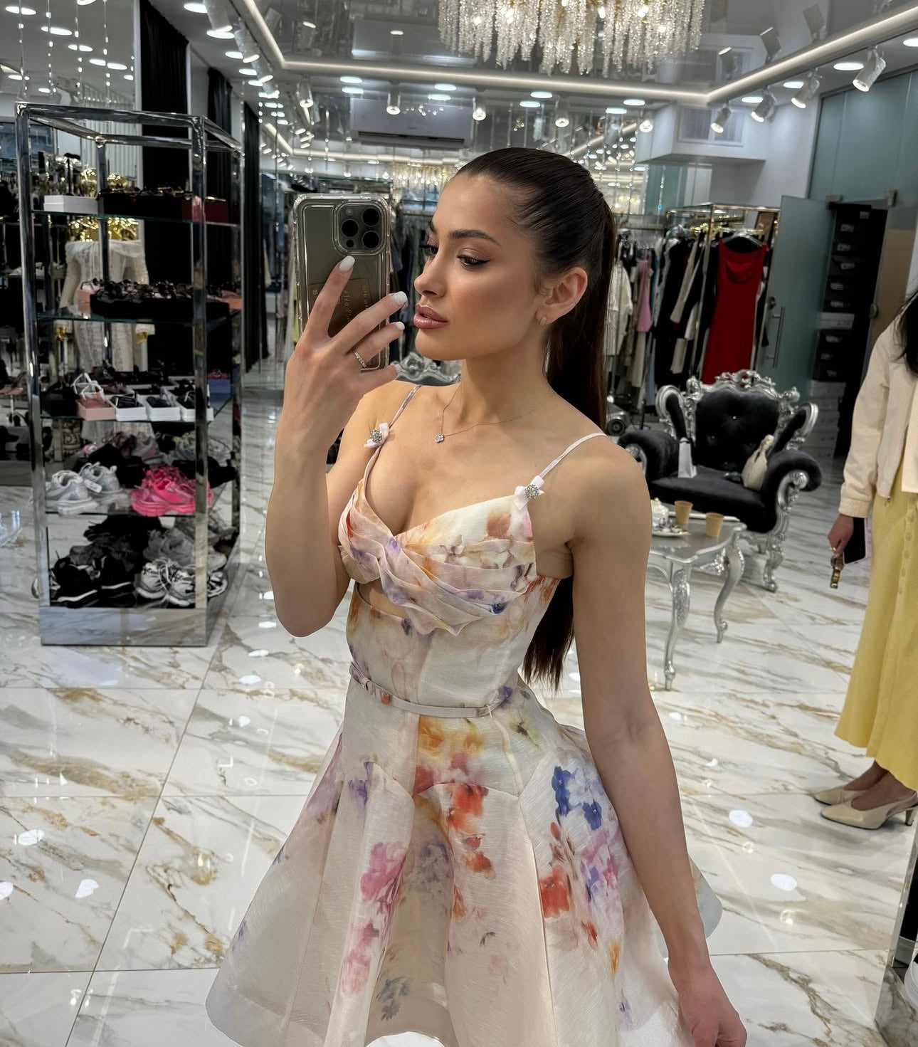 Floral-Print Lightweight Spaghetti-Strap Dress