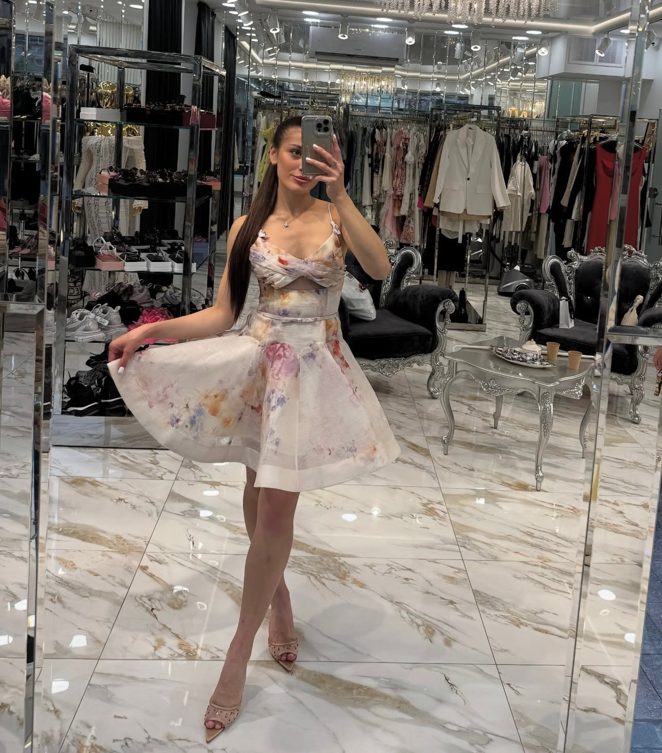 Floral-Print Lightweight Spaghetti-Strap Dress