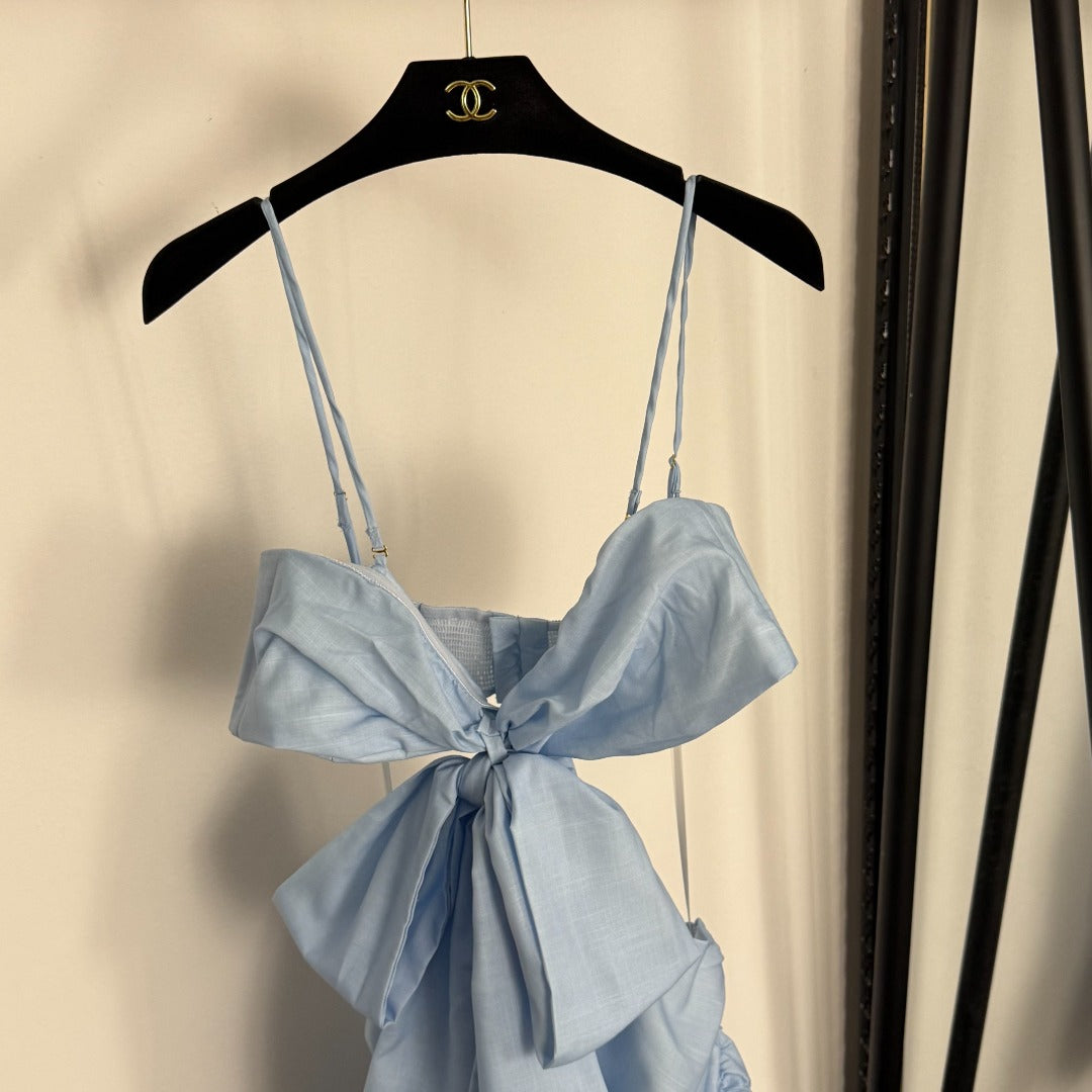 Bow-Accent, Bodycon, Cutout-Waist, Ruffled-Strap Dress