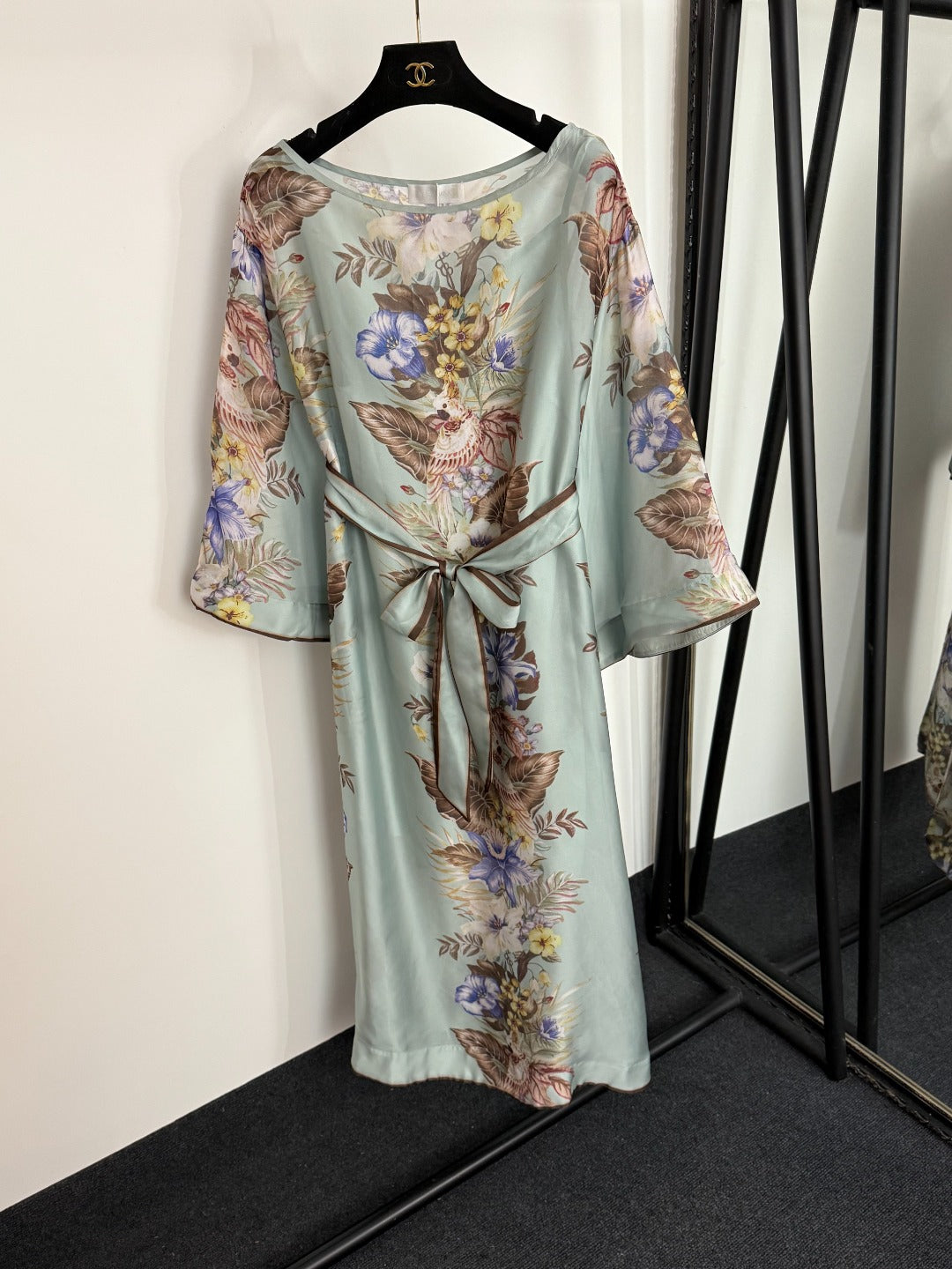 Retro Colorful Floral Print Tie-Waist Dress