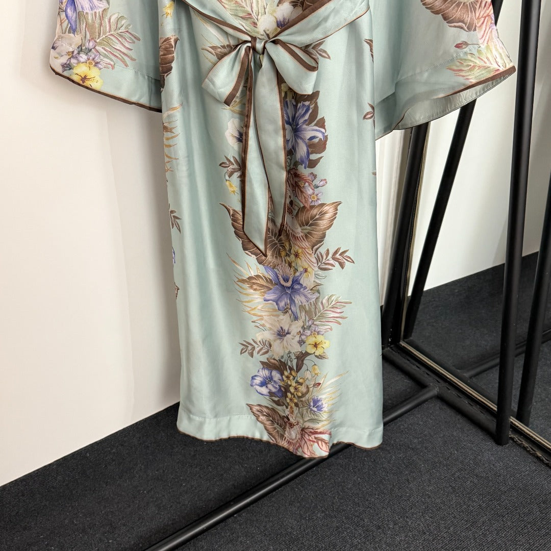 Retro Colorful Floral Print Tie-Waist Dress