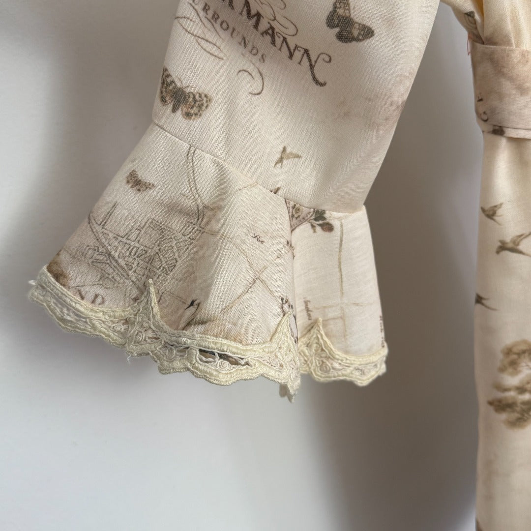 Rose-Embellished, Button-Front, Waist-Tie Dress