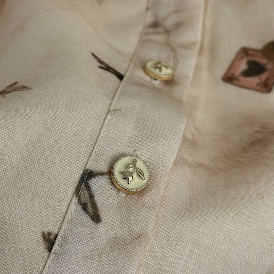 Rose-Embellished, Button-Front, Waist-Tie Dress