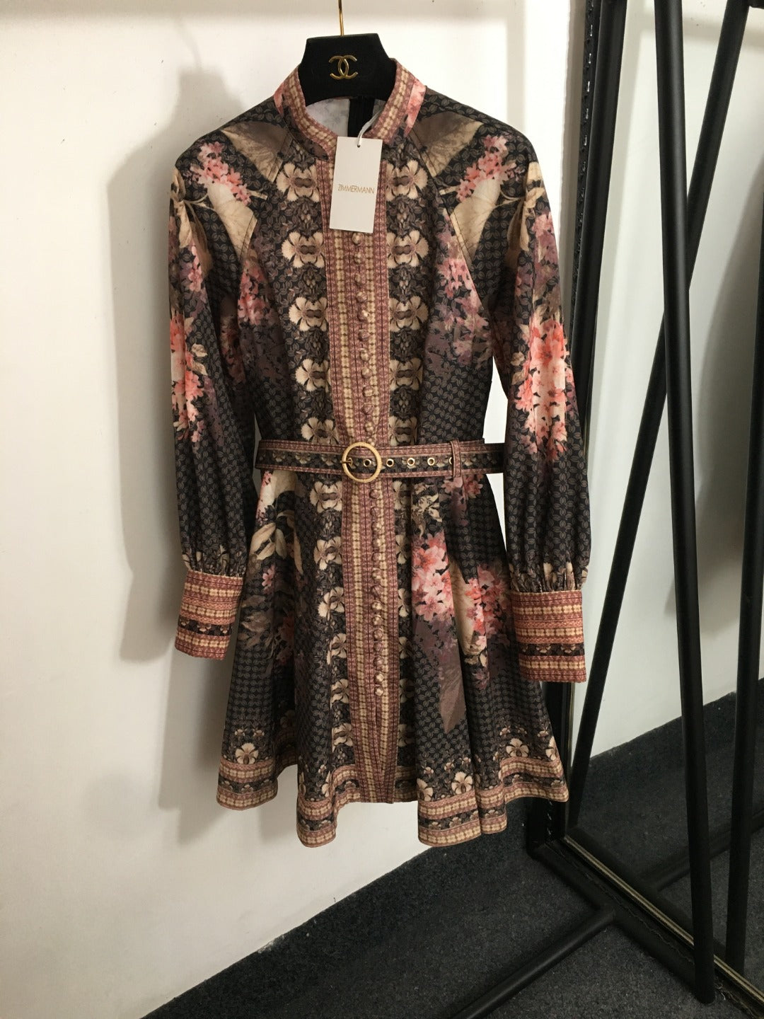 Stand-Collar Waist-Cinching Dress