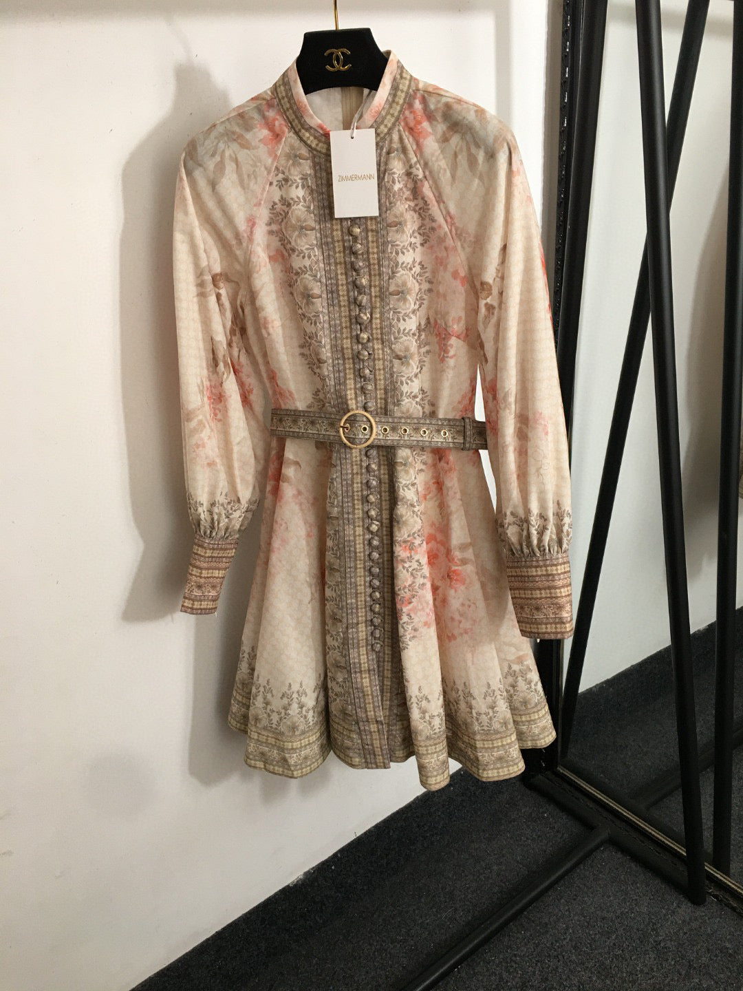 Stand-Collar Waist-Cinching Dress