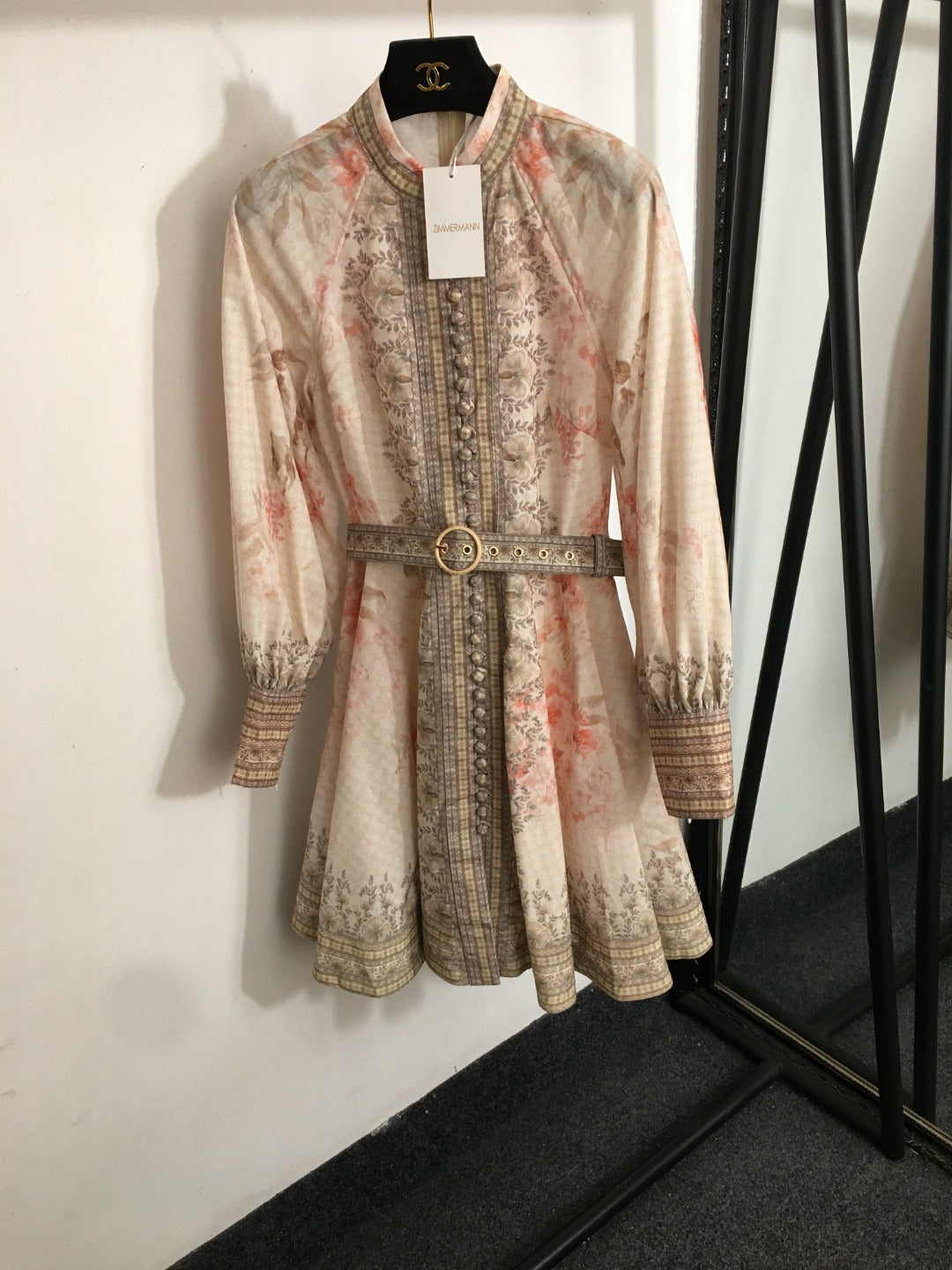 Stand-Collar Waist-Cinching Dress
