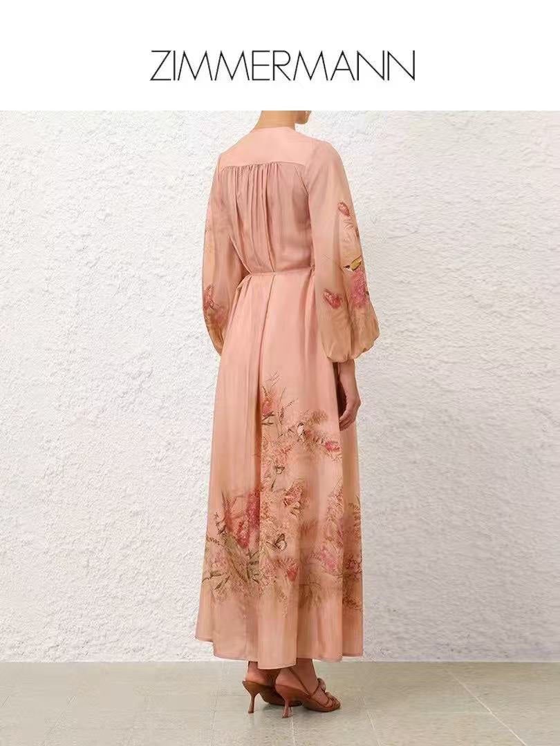 Elegant Floral-Print Waist-Cinching Dress