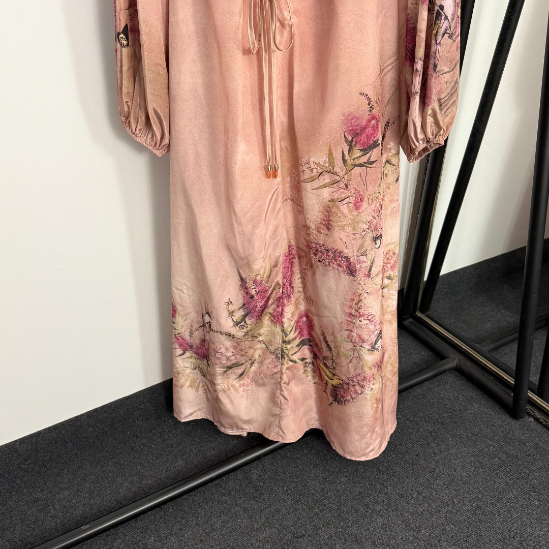 Elegant Floral-Print Waist-Cinching Dress