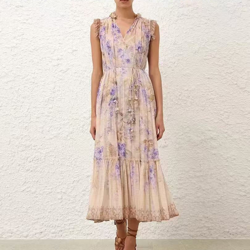 Ruffled-Collar, Tie-Waist, Sleeveless Vest Dress