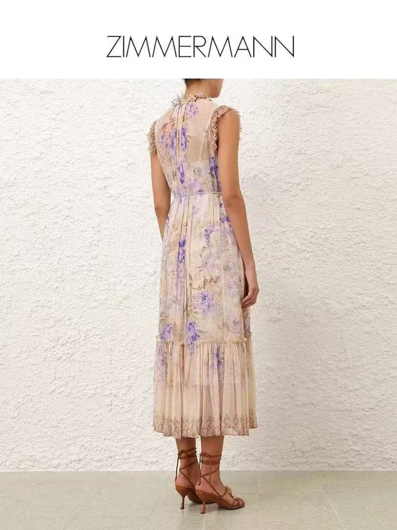 Ruffled-Collar, Tie-Waist, Sleeveless Vest Dress