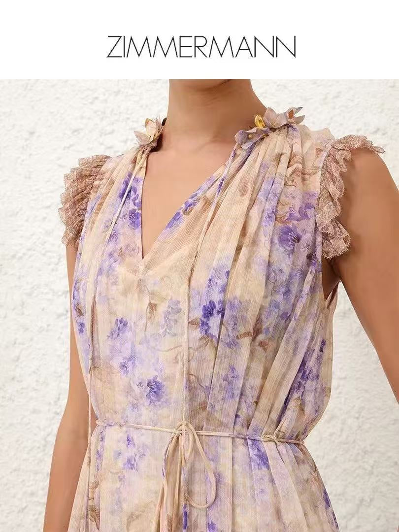 Ruffled-Collar, Tie-Waist, Sleeveless Vest Dress