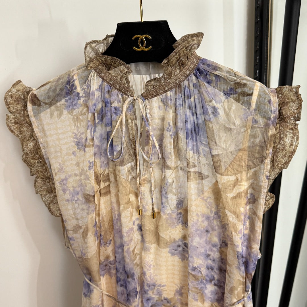 Ruffled-Collar, Tie-Waist, Sleeveless Vest Dress