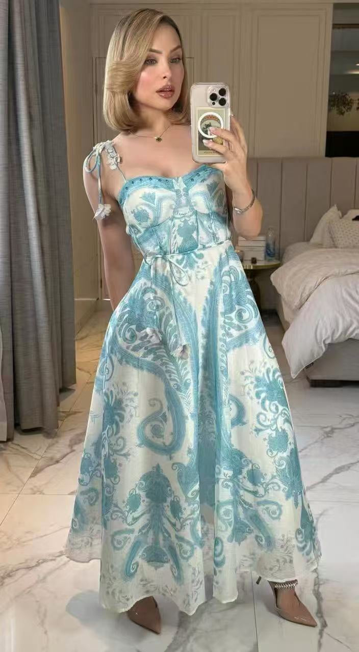 Retro-Print Strapless Fit-and-Flare Dress