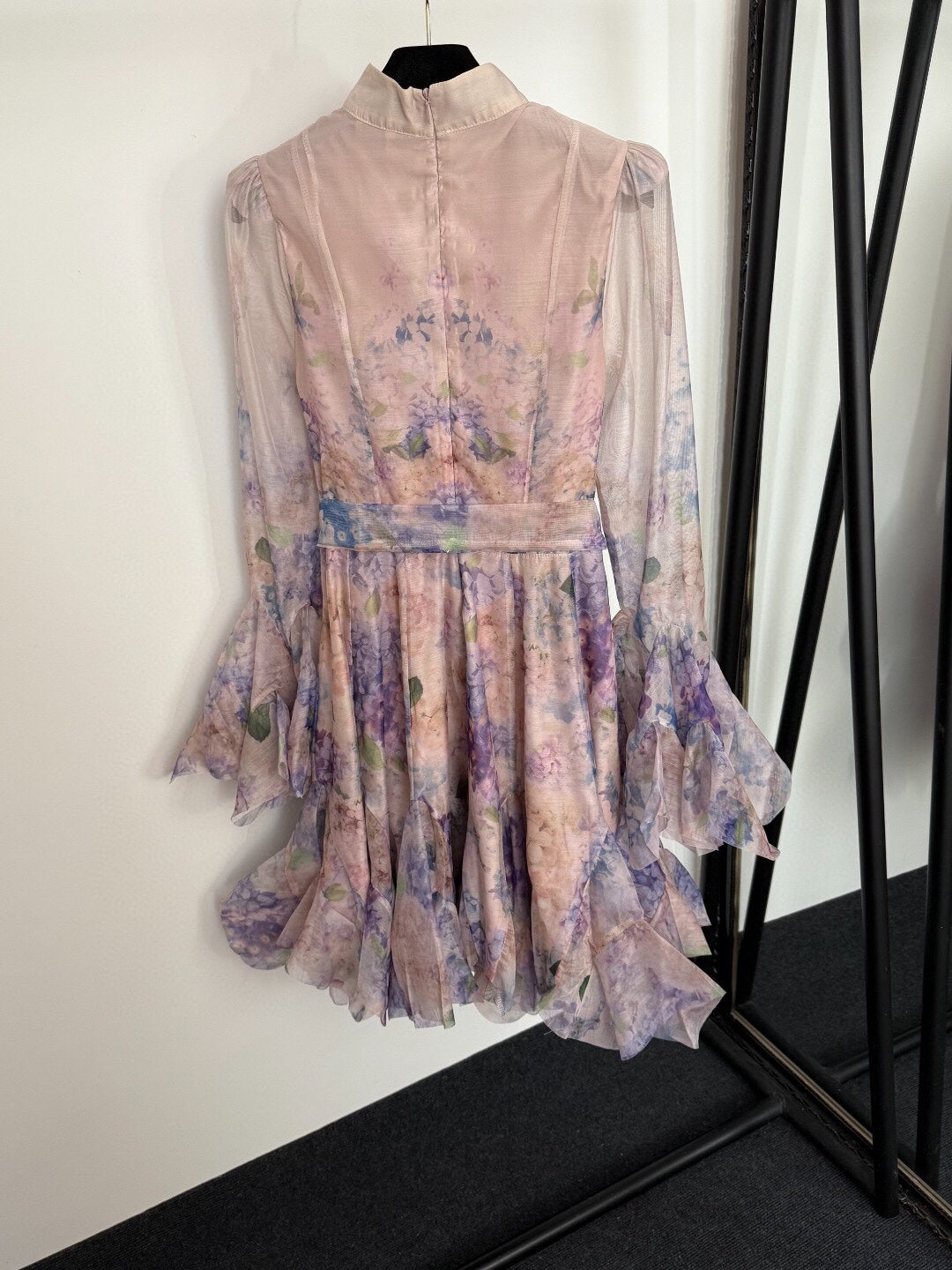 Floral Print Flounce-Hem Fit-and-Flare Dress with Waist Tie