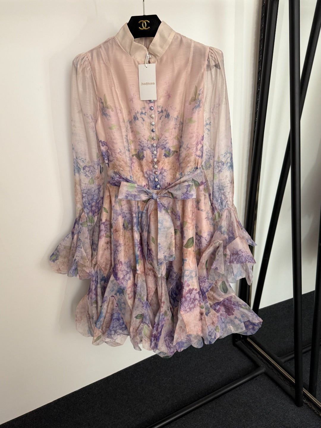 Floral Print Flounce-Hem Fit-and-Flare Dress with Waist Tie
