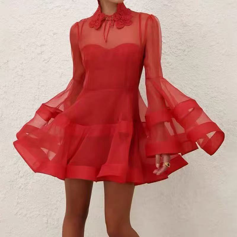 Flared-Sleeve Dress + Strapless Slip Dress