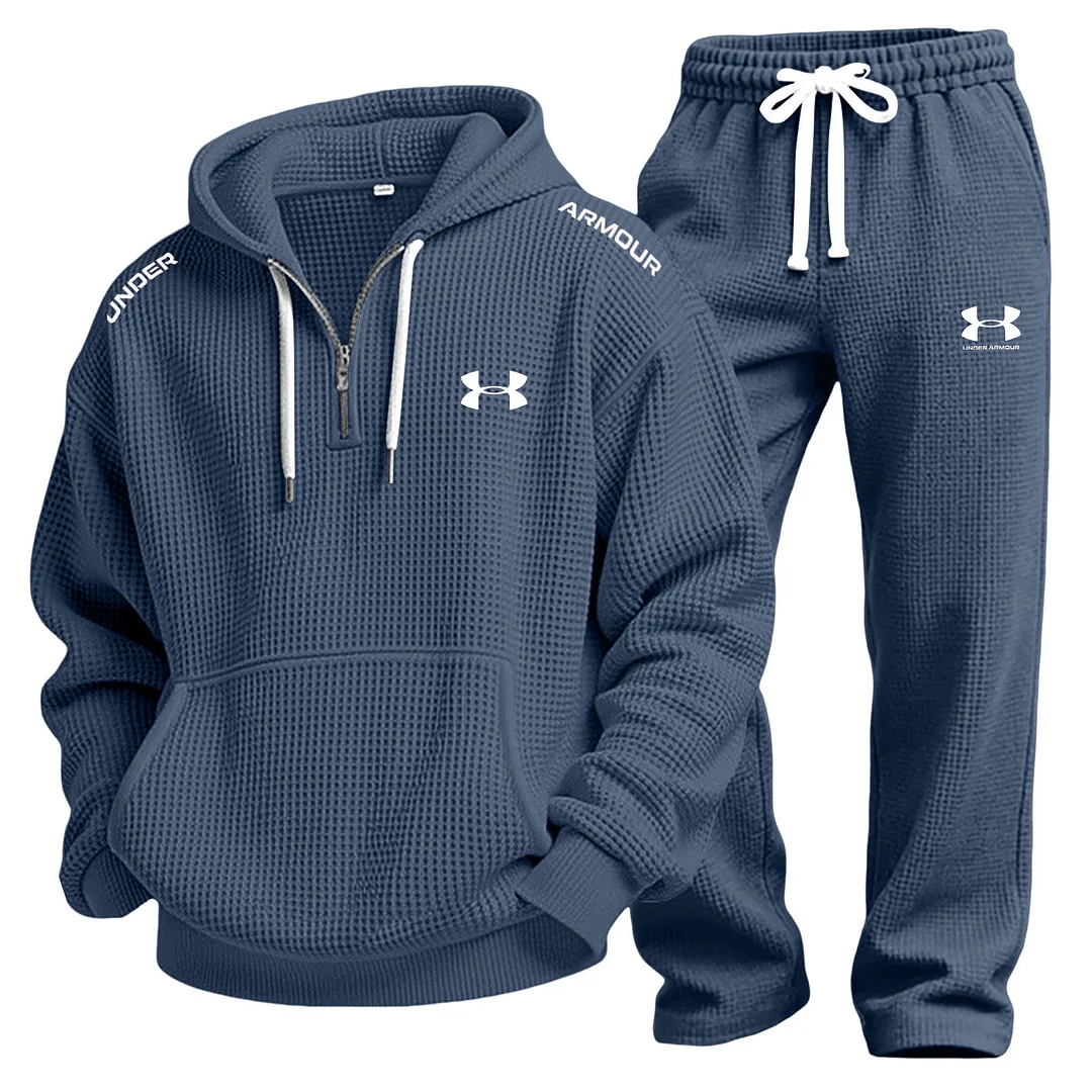 Men's Waffle-Knit Casual Hooded Sweatshirt Set